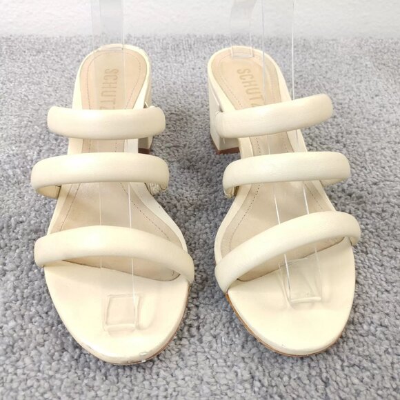 Schutz Olly Open Toe Sandals Womens 6.5 Shoes Leather Slip On Padded Strap Heel - Picture 5 of 9